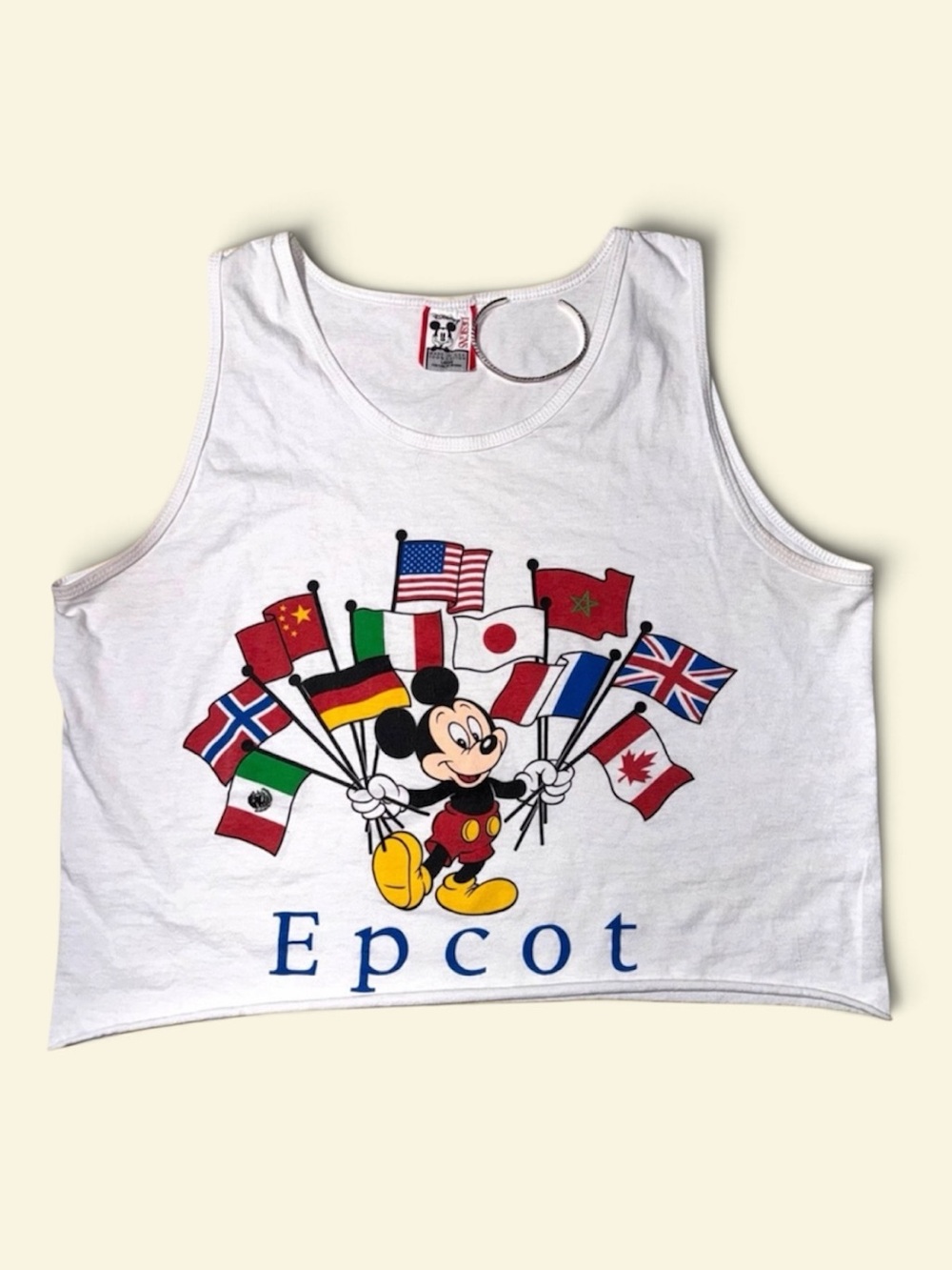 Disney 90s Mickey Mouse Epcot world flags graphic made in USA crop top